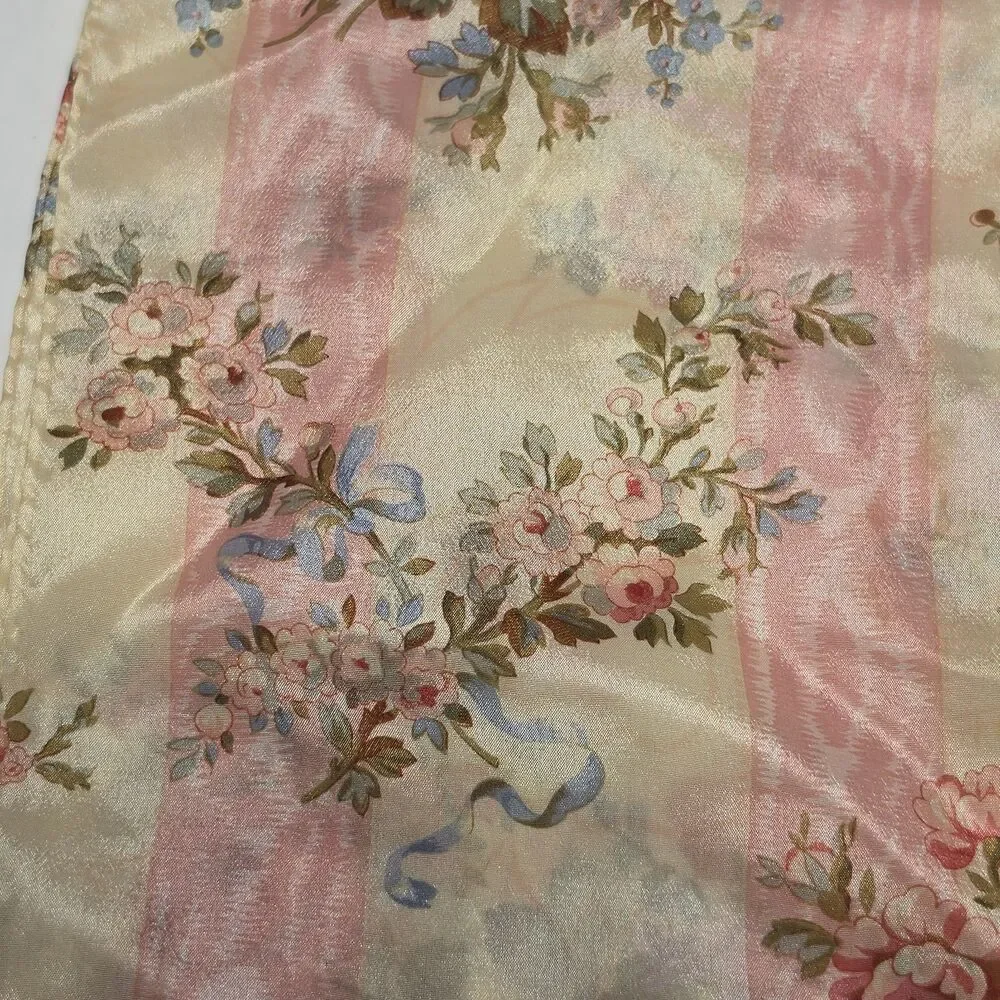 Silk Scarf Bundle Of 2 Floral Straped Scarves Cream Hot Pink By ECHO And Honey